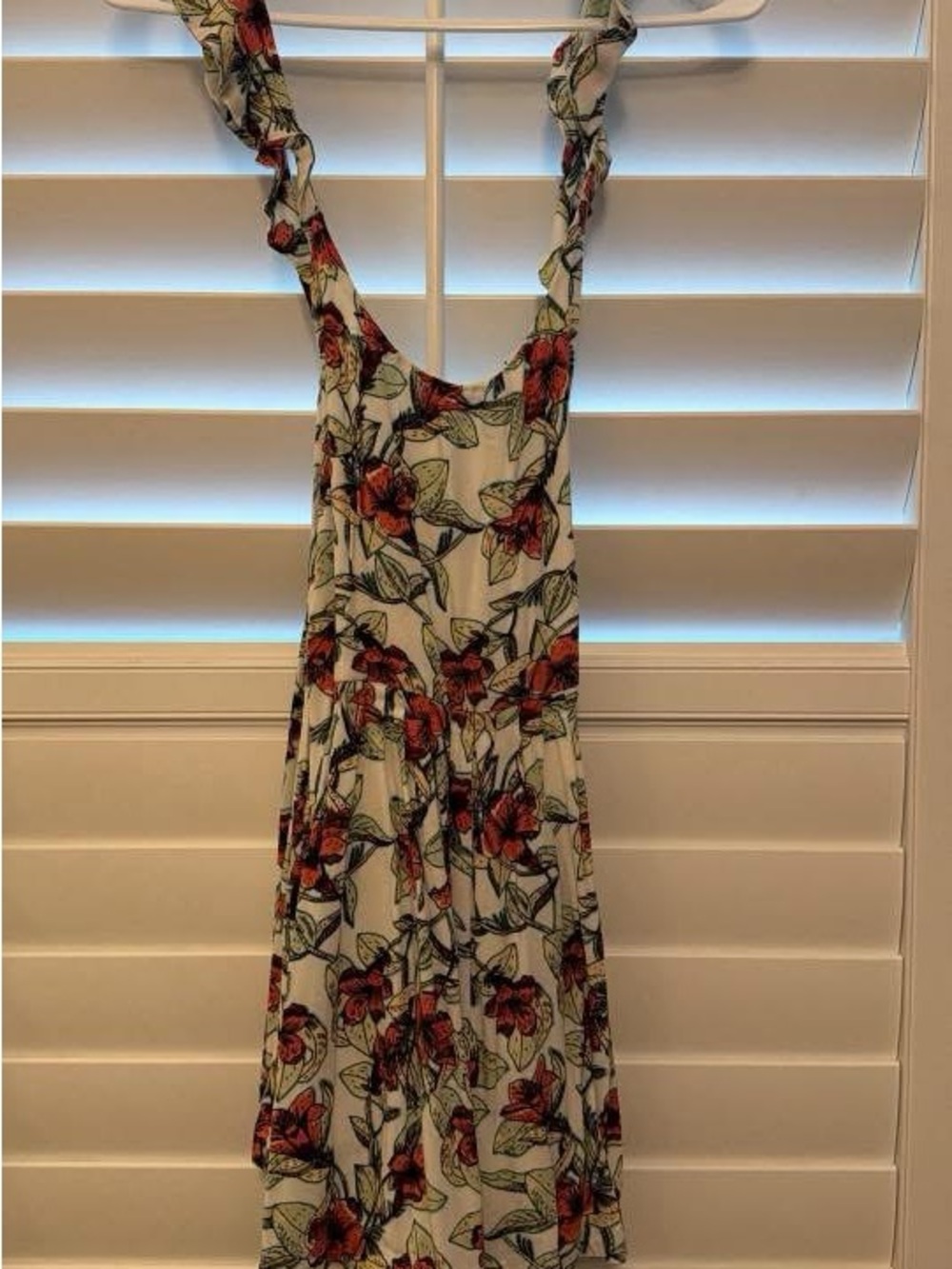 Free People Cream Midi Dress with Red Floral Print